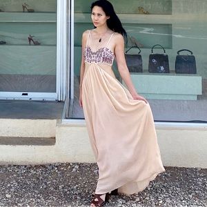 Anthropologie RAGA Cut Out Beaded Embroidered Long Maxi Dress XS